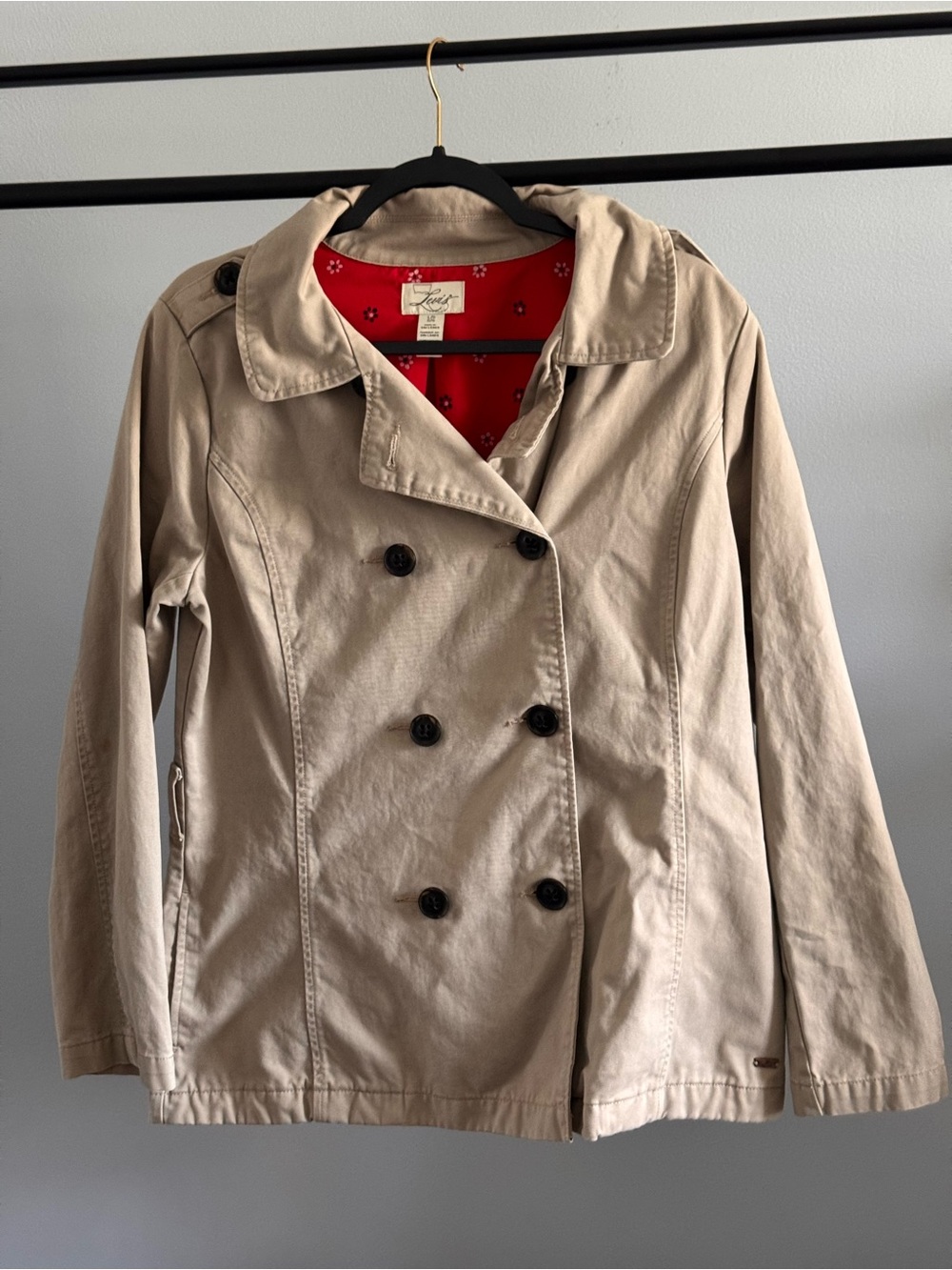 Levi's Beige Double-Breasted Trench Coat with Red Lining